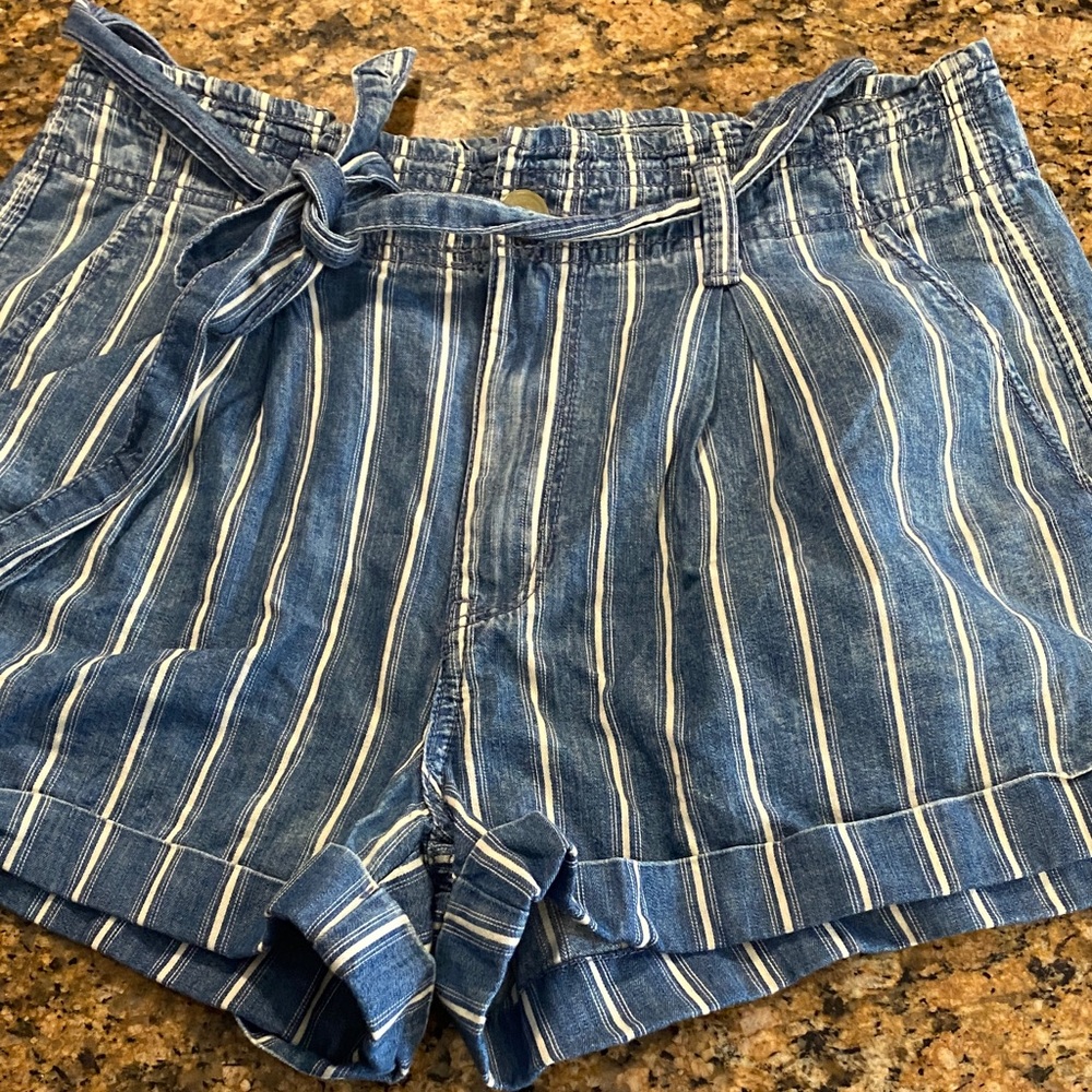 American Eagle Outfitters Blue and White Striped High Waist Shorts